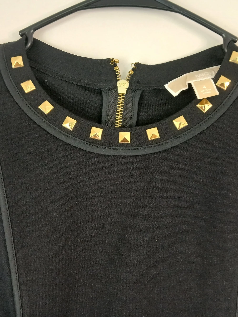Michael Kors Sleeveless Black Dress with Gold Stud Neckline